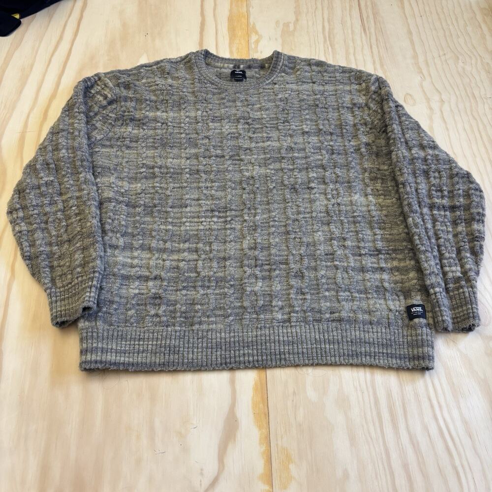 Vans Sweater Brown Heather Cable Knit Crew Neck Pullover Size XL